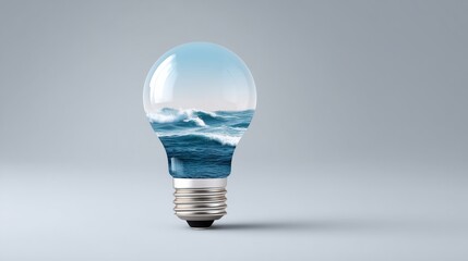 Innovative ocean-inspired light bulb design studio setting digital art minimalist environment close-up view conceptual illumination