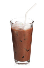 Tasty chocolate milk in glass isolated on white