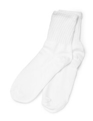 Pair of socks isolated on white, top view