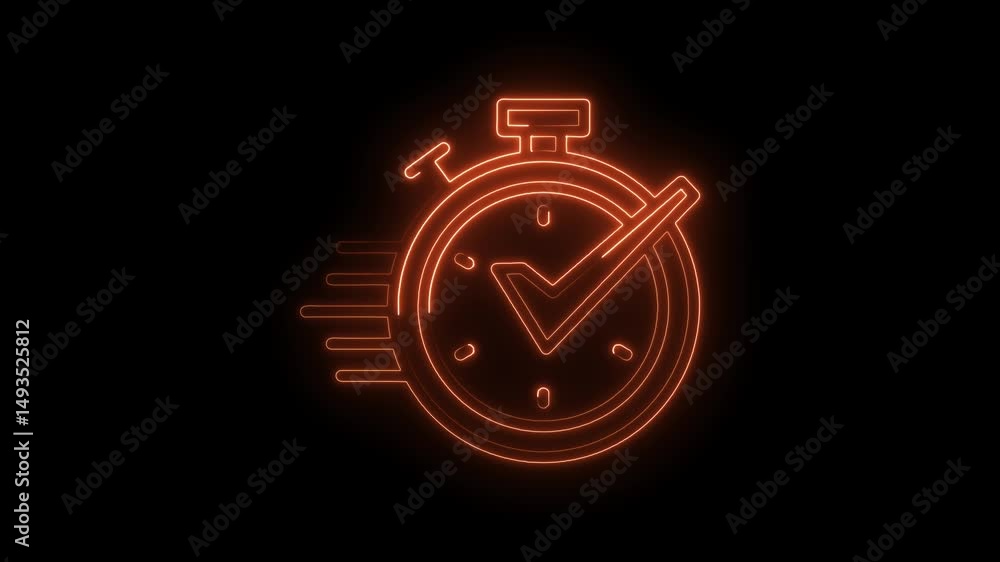 Poster neon stopwatch animation showing speed completion and efficiency on black background