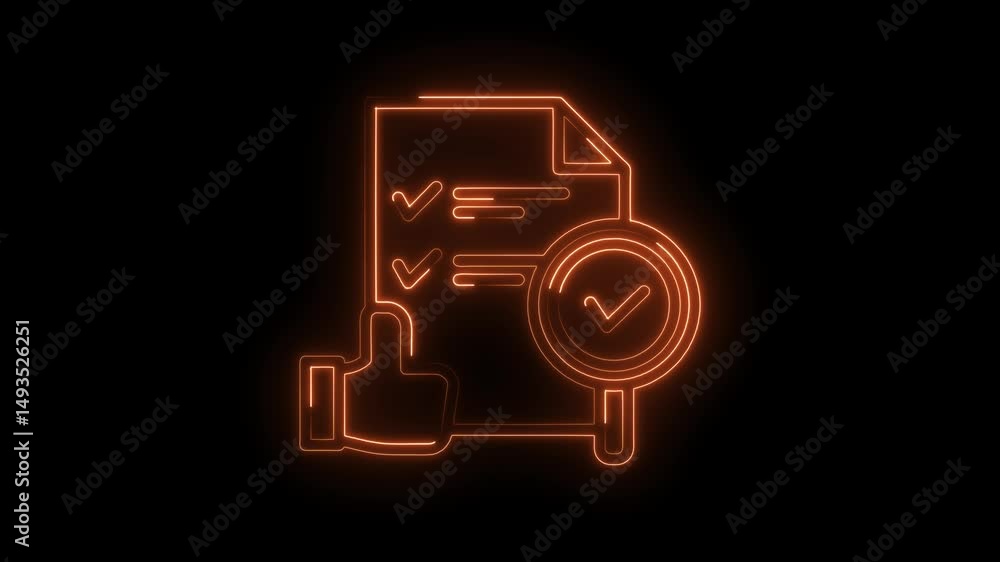 Aufkleber neon style approval concept animation of document thumb up and tick animation