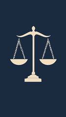 Minimalist balance scale icon with chain-hung pans in flat design on dark background representing justice law and fairness concept for legal services logo symbol vector illustration