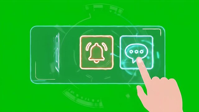 A high-tech holographic YouTube action bar animation over a green screen.