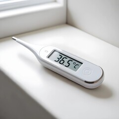 White Digital Thermometer with LCD Display Showing Body Temperature Reading for Medical Home and Clinical Use