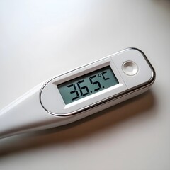 White Digital Thermometer with LCD Display Showing Body Temperature Reading for Medical Home and Clinical Use