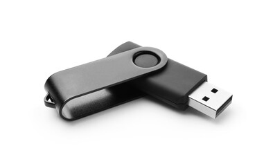 One modern flash drive isolated on white