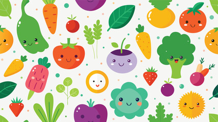 Cute Vegetables Pattern on White Background.