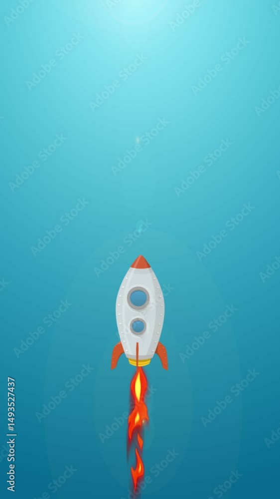 Poster rocket ship flying through space animation loop/ looped animation of a cartoon retro rocket ship bla