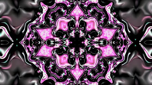 Abstract pink and black kaleidoscope pattern with swirling shapes. Vibrant pink and black design creates a mesmerizing kaleidoscope effect with intricate details. Live desktop wallpaper.