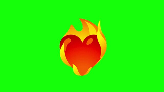 Heart fire Green screen animation motion graphic with chroma key clip template 4k Background. Easy removed green screen. High resolution. Ultra High Definition, 4k video
