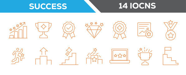 Success outline icons collection. Growth and success line icons collection. Successful business Linear icon collection. Editable stroke. Vector illustration