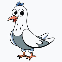 Adorable cartoon pigeon illustration with big eyes looks friendly and stands confidently on its feet