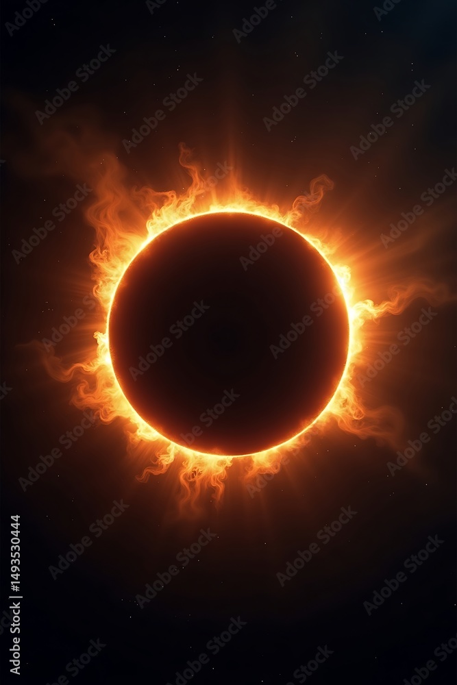 Aufkleber artistic and dramatic representation of a solar eclipse with fiery corona and illuminated cosmic bac