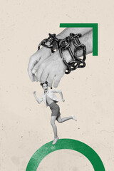 Template collage design trend artwork 3D sketch of young lady victim run suffer arrested person...