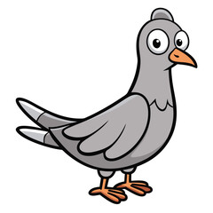 Cartoon pigeon with bulging eyes and vibrant orange beak is standing upright