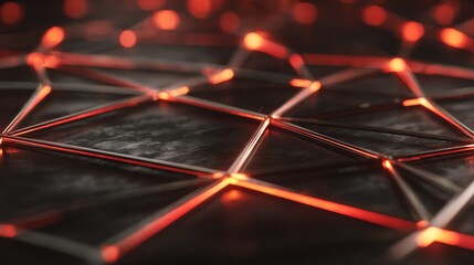 Red Neon Lines on Dark Triangular Grid: Abstract Tech Background
