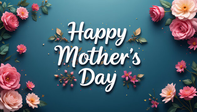 warm wishes for mother's day: elegant floral design with 'happy mother's day' script on a rich teal background, ideal for heartfelt messages and springtime celebrations

