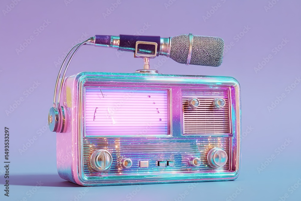 Aufkleber retro radio and microphone combination creating a vibrant atmosphere for musical expression and crea