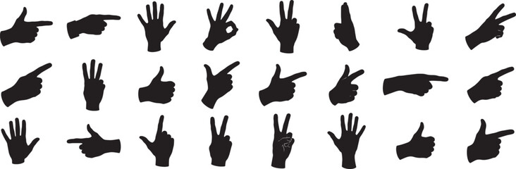 Fototapeta premium Stock vector hands gestures set illustration, hand signs, finger pointing, ok, peace, like and more hands
