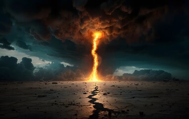 Obraz premium Towering blaze of plasma raining down on a desolate landscape