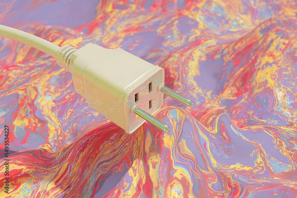Poster electrical plug on colorful abstract background showcasing creativity and modern design in a vibrant