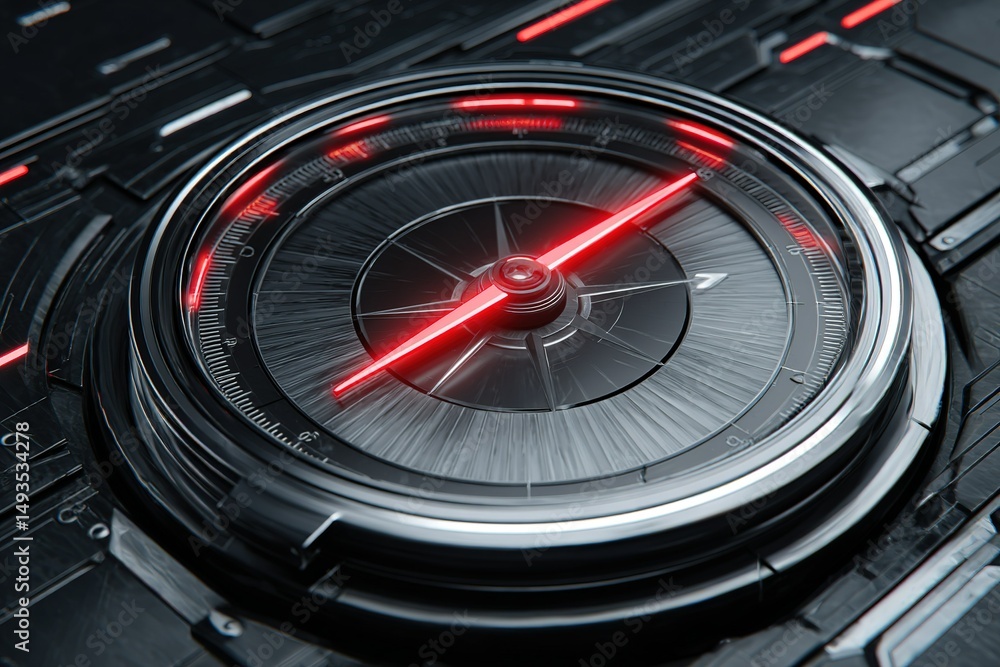 Poster detailed view of a futuristic dashboard display with glowing indicators, showcasing advanced technol