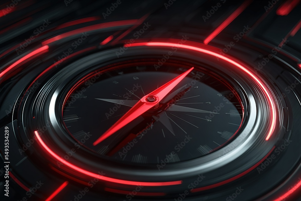 Poster digital compass with glowing red design displaying intricate details and modern aesthetics