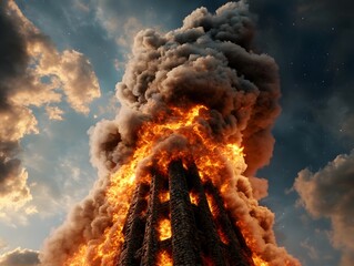 Towering inferno with scorching heat and dancing flames