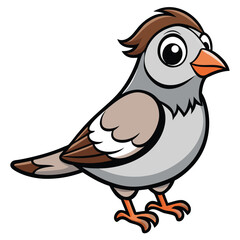 Cartoon sparrow perches quietly; its brown and gray plumage gives it an endearing quality