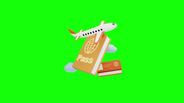 plane passport tour Green screen animation motion graphic with chroma key clip template 4k Background. Easy removed green screen. High resolution. Ultra High Definition, 4k video