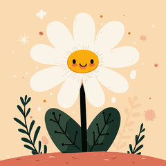 Cheerful daisy illustration with smiley face