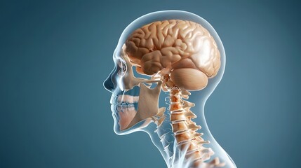X ray scan of human skull and brain anatomy