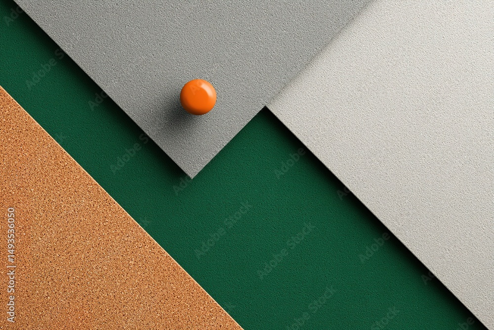 Aufkleber colorful geometric arrangement featuring textured surfaces and an orange sphere creating a dynamic v