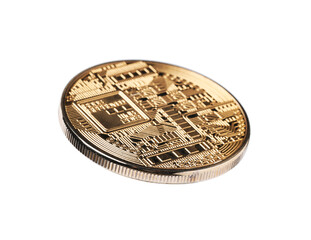 Cryptocurrency. One golden bitcoin isolated on white
