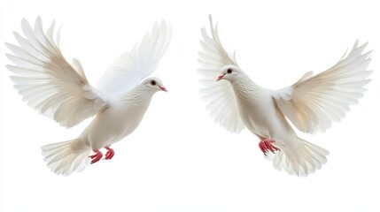 Naklejka premium Serene Collage of Two Free-Flying Doves Against a Pure White Canvas