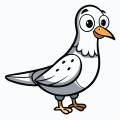 Animated pigeon with expressive eyes is standing confidently and looking to the side
