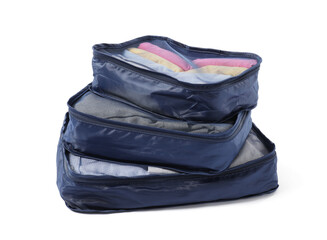 Stack of packing cubes isolated on white