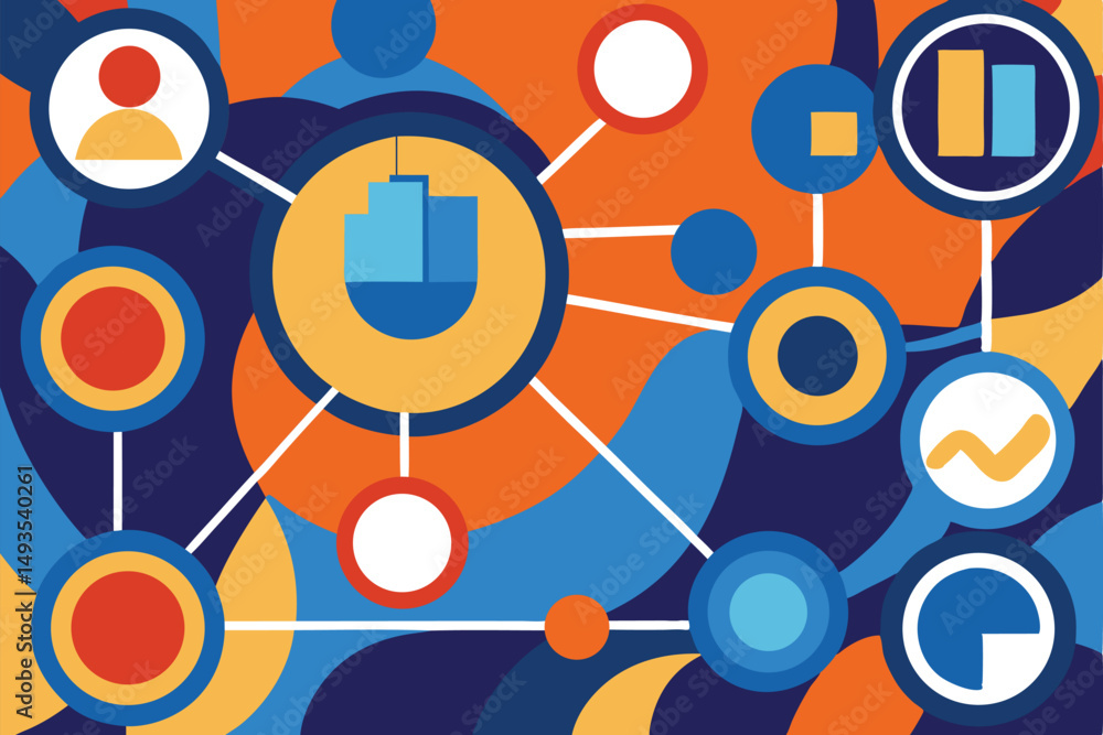 Aufkleber abstract colorful geometric composition with network connections and business data icons