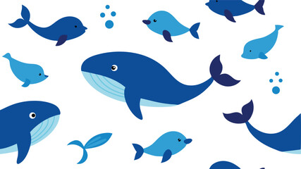 Ocean Wildlife Vector Pattern Featuring Whales and Sea Creatures.