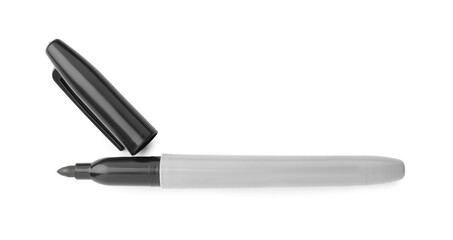 One black marker isolated on white, top view