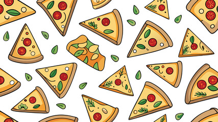 Pizza Slices Pattern on White Background.