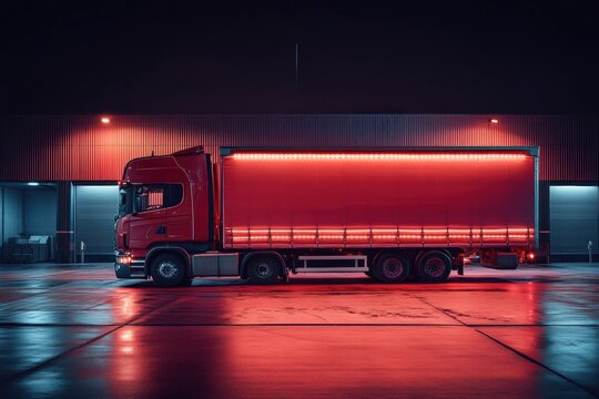 Nighttime delivery of fresh farm produce using illuminated truck Generative AI