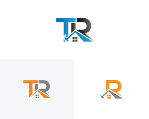 TR or R initial house repair and construction logo design vector template collection with different colour variations for branding