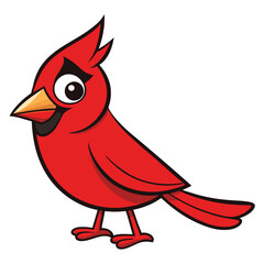 Cartoon red cardinal bird stands, presenting a bright and inviting on white