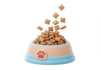 Dog food in a bowl isolated on white background, star shaped treats