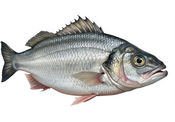 Fototapeta premium Silver fish illustration isolated on white background, detailed scales