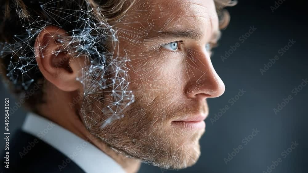 Poster the mind's network: a close-up portrait of a person, showcasing the intricate network of neural conn