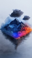 Mystical mountain peak amidst vibrant clouds, an ethereal landscape vision