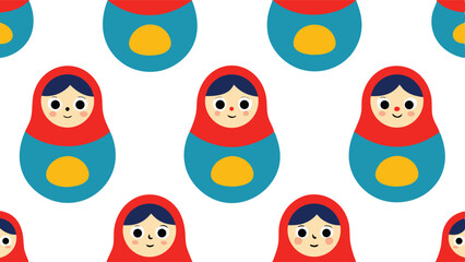Russian Nesting Dolls Seamless Pattern Vector.