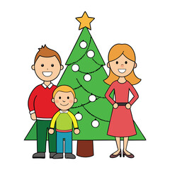 Fototapeta premium A joyful family gathers warmly in front of a sparkling Christmas tree, sharing smiles and love, wrapped in holiday cheer and festive lights. 